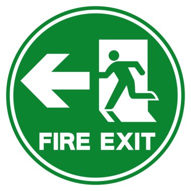 Fire Exit Arrow Sol Sembol İşareti, Vektör İllüzyonu, Beyaz Arkaplan Etiketinde İzole Et. EPS10