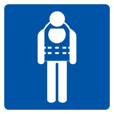 Wear life jacket sembol işareti, vektör illüstrasyon, beyaz arka plan etiketi üzerinde izole . Eps10