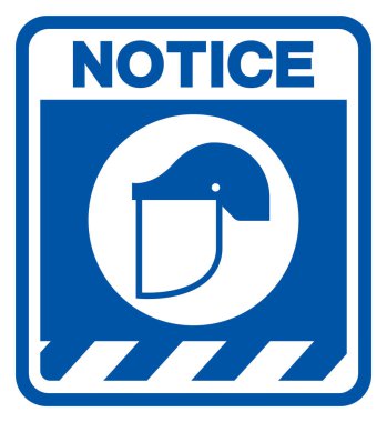 Dikkat edin, Yüz Koruyucu Kalkanı Takmak, Sembol İşareti, Vektör İllüstrasyonu, Beyaz Arkaplan Etiketinde İzole Etmek Gerekiyor. EPS10