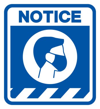 Dikkat Yüz Maskesi Sembol İşareti, Vektör İllüstrasyonu, Beyaz Arkaplan Etiketinde Tecrit. EPS10