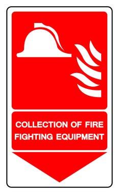 Ateşle Mücadele Ekipmanları Koleksiyonu Sembol İşareti, Vektör İllüstrasyonu, Beyaz Arkaplan Etiketi İzole Edilmesi. EPS10 