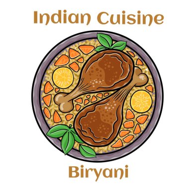 Beyaz arka planda tavuk biryani servis ediyorum. Hint yemeği.