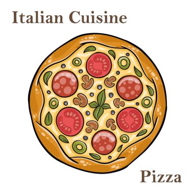 Lezzetli biberli pizza mantar ve zeytin.