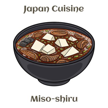 Miso çorbası, deniz yosunu, miso makarna, beyaz arka planda tofu..