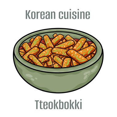 Tteokbokki. Genellikle pirinç keki ve kırmızı biber ezmesiyle yapılır. Balık köftesi, haşlanmış yumurta, erişte ya da kızarmış börek. Kore Mutfağı.