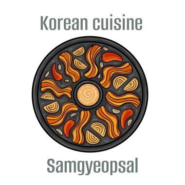 Samgyeopsal. Bu barbekü, genellikle baharatsız ve terbiye edilmemiş domuz eti dilimleriyle yapılır. Kore Mutfağı.