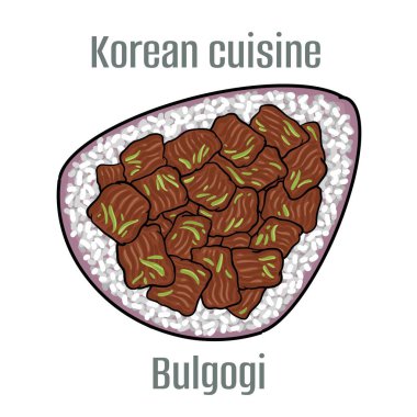 Bulgogi. Bir çeşit barbekü çünkü ince salamura edilmiş sığır eti var. Kore Mutfağı.