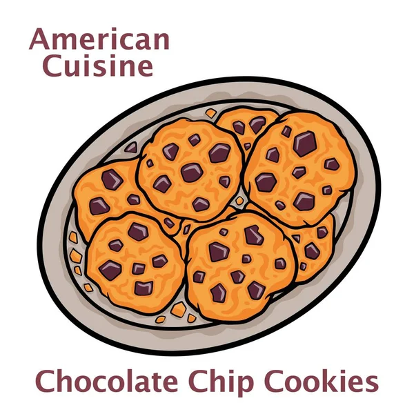 Chocolate Chip Cookies Isoliert Auf Weißem Hintergrund — Stockvektor