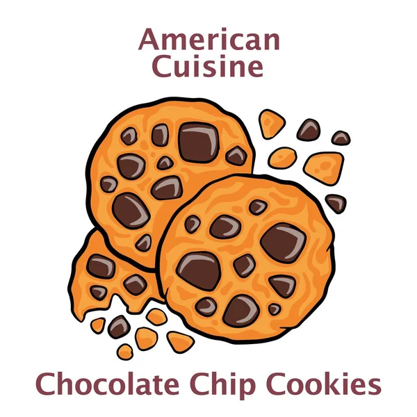 Csokoládé Chip Cookie Elszigetelt Fehér Alapon — Stock Vector
