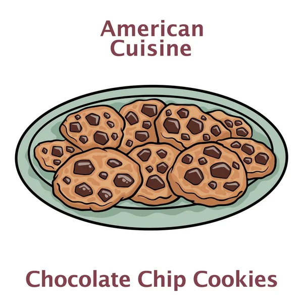 Chocolate Chip Cookies Isoliert Auf Weißem Hintergrund — Stockvektor