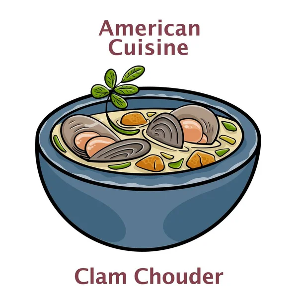 Clam Chowder Amerikanische Küche Neuengland Venusmuschelsuppe Großaufnahme — Stockvektor