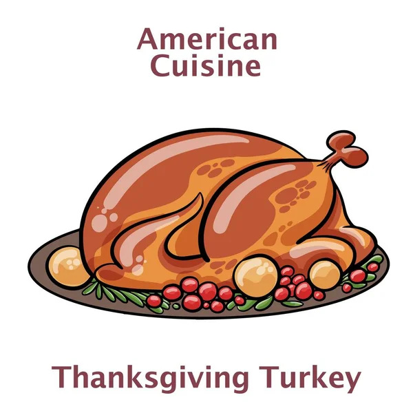 Festliche Feier Gebratener Truthahn Thanksgiving Amerikanische Lebensmittel — Stockvektor