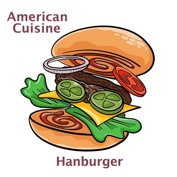 Hamburger Lezat Diisolasi Pada Latar Belakang Putih - Stok Vektor