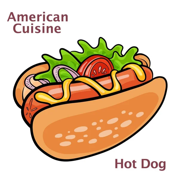 Hot Dog Ketchup Zilustracją Wektora Musztardy — Wektor stockowy