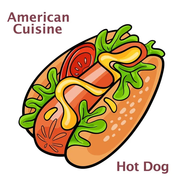 Hot Dog Ketchup Zilustracją Wektora Musztardy — Wektor stockowy