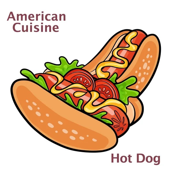 Hot Dog Dengan Ilustrasi Vektor Ketchup Dan Mustard - Stok Vektor
