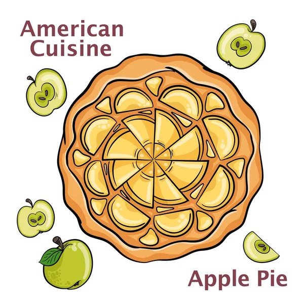 自家製のおいしい焼きたての素朴なアップルパイ白い背景に アメリカ料理 — ストックベクタ