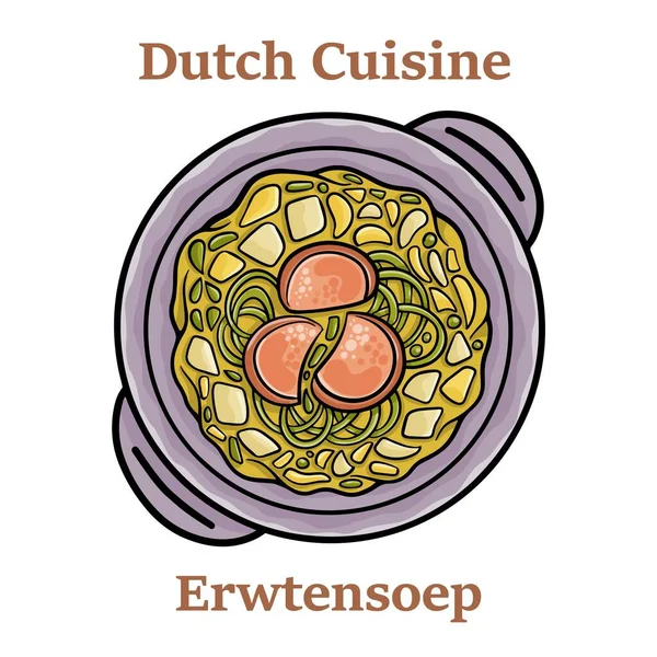 Класичний Голландський Гороховий Суп Erwtensoep Snert Closeup Тарілці Білому Хребті — стоковий вектор