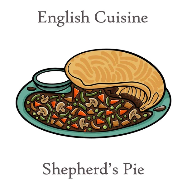 Shepherd Pie Traditionelles Britisches Gericht Mit Hackfleisch Gemüse Und Kartoffelpüree — Stockvektor