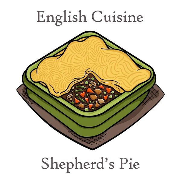 シェパーズパイ ミンチ肉と伝統的な英国料理 野菜やマッシュポテト — ストックベクタ