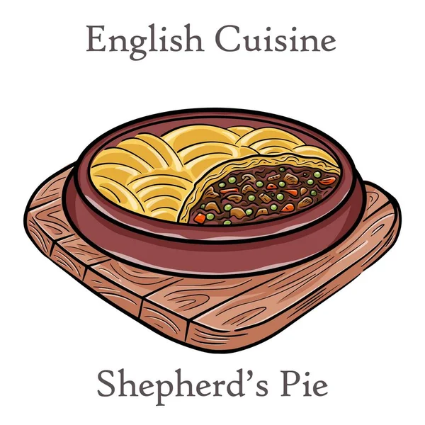 シェパーズパイ ミンチ肉と伝統的な英国料理 野菜やマッシュポテト — ストックベクタ