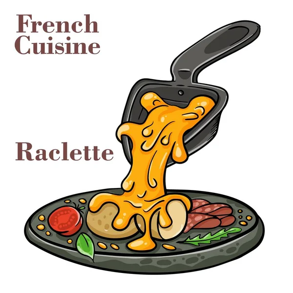 Delicioso Tradicional Francês Derretido Raclette Queijo Servido Skillets Individuais — Vetor de Stock
