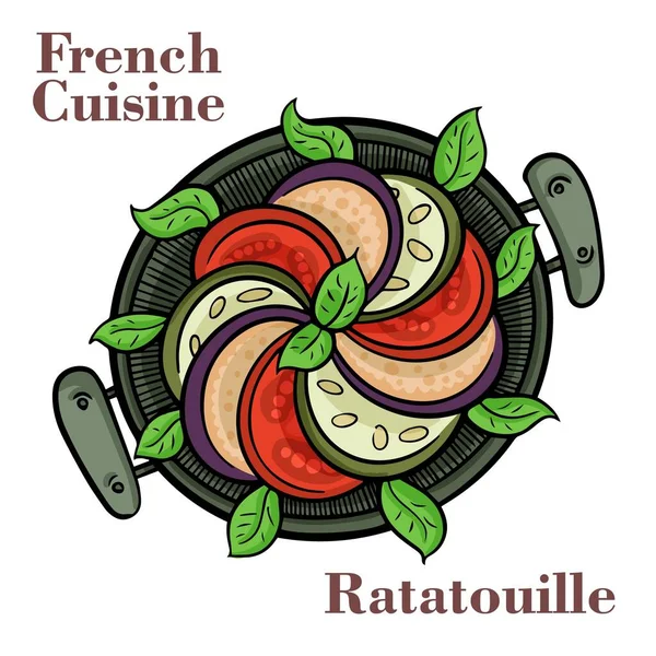 Traditionelle Hausgemachte Gemüse Ratatouille Gebacken Gusseisen Pfanne Gesunde Ernährung Französisch — Stockvektor
