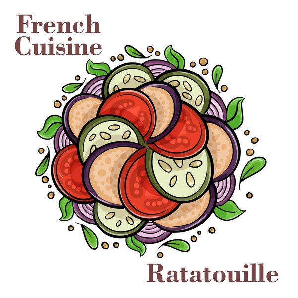 Традиционный домашний овощной рататуй, приготовленный в чугунной сковородке здоровой диете французской вегетарианской кухни 