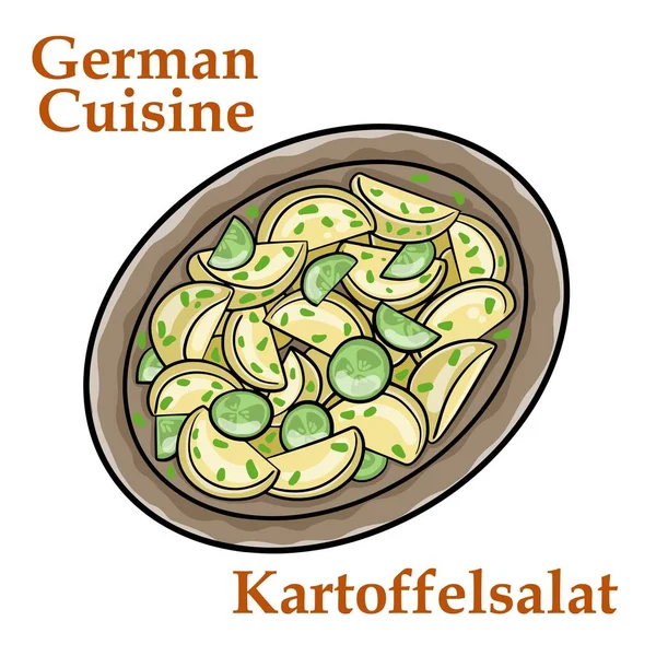 Kartoffelsalat Traditioneller Deutscher Kartoffelsalat Auf Weißem Hintergrund — Stockvektor
