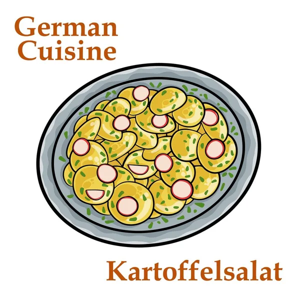 Kartoffelsalat Traditioneller Deutscher Kartoffelsalat Auf Weißem Hintergrund — Stockvektor
