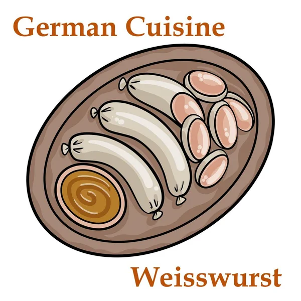 Weisswurst White Sausage Minced Veal Pork — Stock Vector