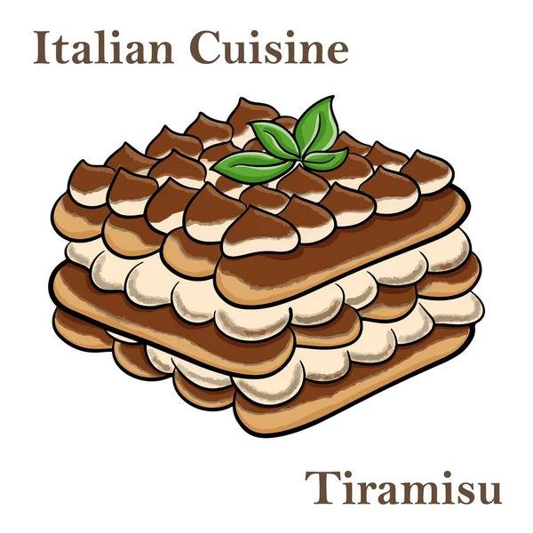 Traditionelles Italienisches Desserttiramisu Auf Weißem Hintergrund — Stockvektor