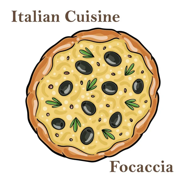 Focaccia Brot Bari Stil Focaccia Barese Focaccia Mit Kirschtomaten Olivenöl — Stockvektor