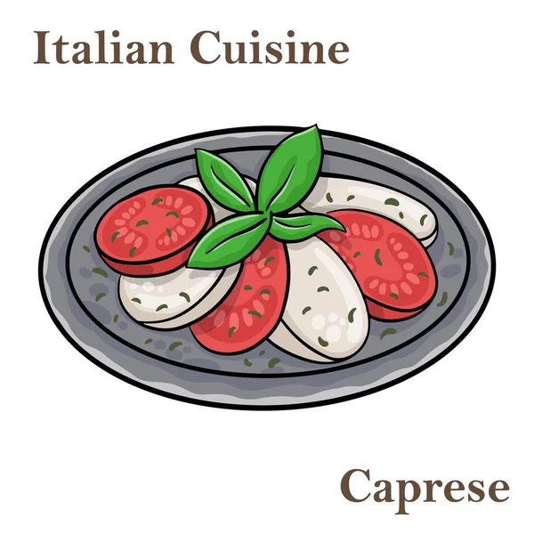 Salat Caprese Mit Tomaten Mozzarella Und Basilikum Italienische Küche — Stockvektor