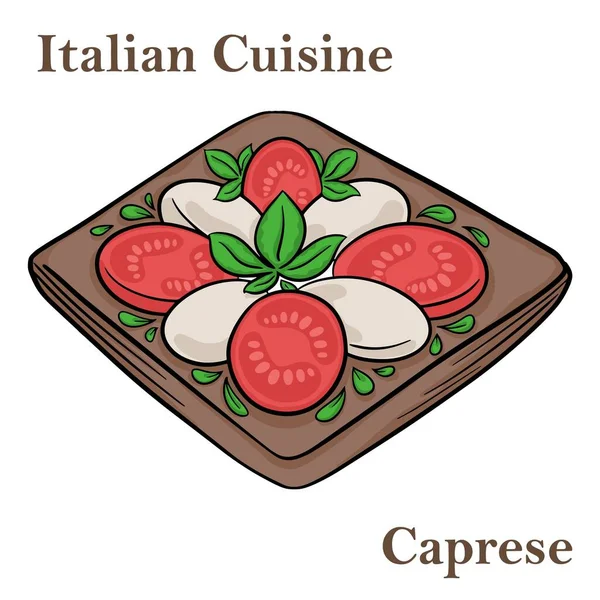 Salat Caprese Mit Tomaten Mozzarella Und Basilikum Italienische Küche — Stockvektor