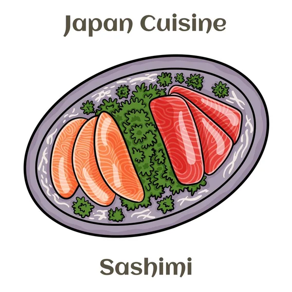Japanische Lebensmittel Sashimi Roh Geschnittener Fisch Lachs Thunfisch Aal — Stockvektor