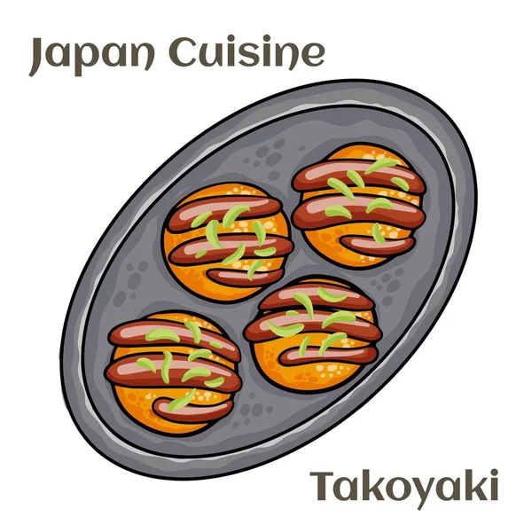 Comida Japonesa Takoyaki Polvo Bola Prato Molho —  Vetores de Stock
