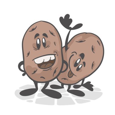 Patates. Komik sebzeler. Sevimli çizgi film karakteri. Vektör illüstrasyonu beyaz arkaplanda izole edildi