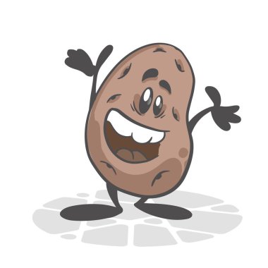 Patates. Komik sebzeler. Sevimli çizgi film karakteri. Vektör illüstrasyonu beyaz arkaplanda izole edildi