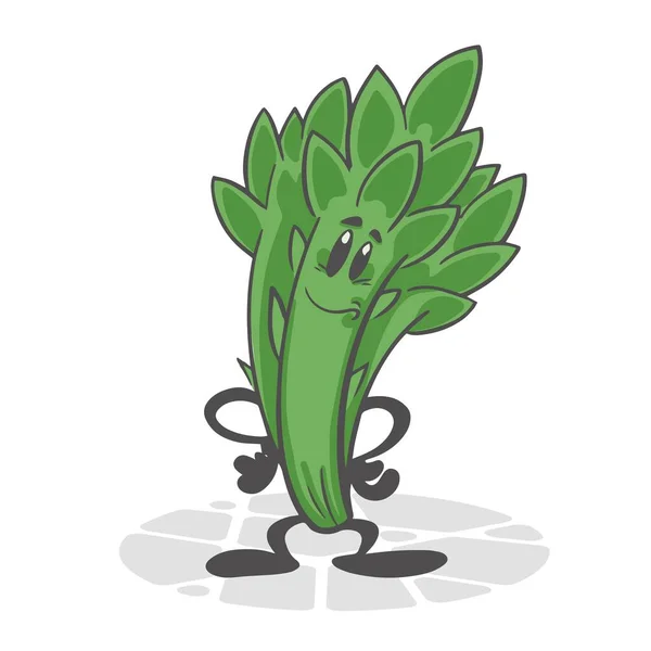 Asparagus Sayuran Lucu Karakter Kartun Yang Lucu Ilustrasi Vektor Diisolasi - Stok Vektor