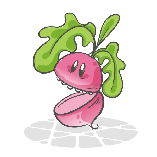 Rabanete Legumes Engraçados Personagem Desenho Animado Bonito Ilustração Vetorial Isolada —  Vetores de Stock