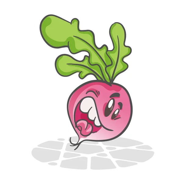 Ředkvička Vtipná Zelenina Roztomilá Kreslená Postava Vektorové Ilustrace Izolované Bílém — Stockový vektor