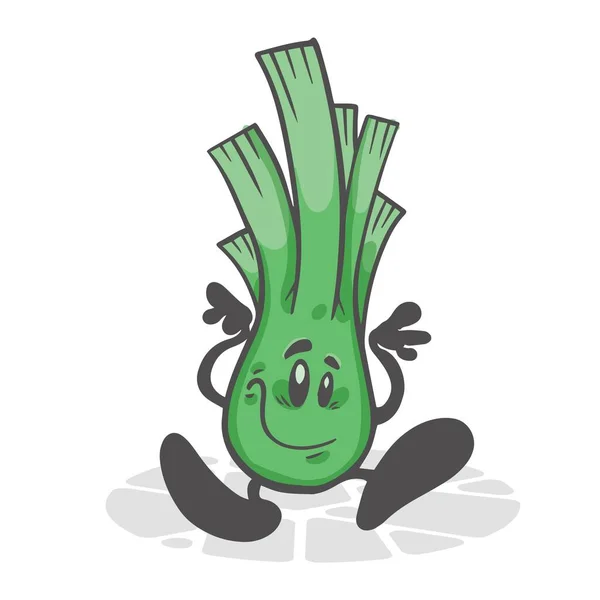 Daun Bawang Sayuran Lucu Karakter Kartun Yang Lucu Ilustrasi Vektor - Stok Vektor