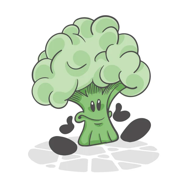 Brokoli Sayuran Lucu Karakter Kartun Yang Lucu Ilustrasi Vektor Diisolasi - Stok Vektor