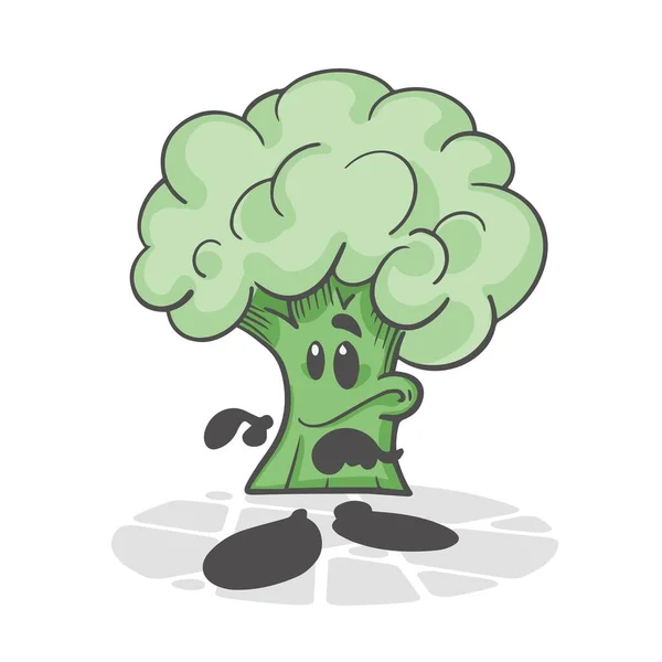 Brokolice Vtipná Zelenina Roztomilá Kreslená Postava Vektorové Ilustrace Izolované Bílém — Stockový vektor