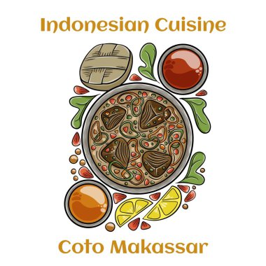 Coto Makassar Endonezya geleneksel yemekleri. Kaynamış et ve sakatattan yapılmış..