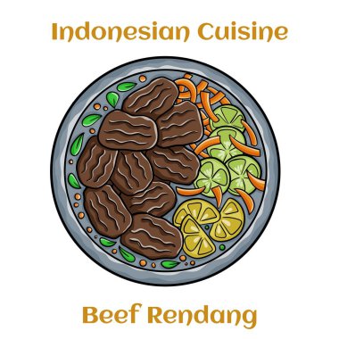 Rendang bifteği. Bitki ve baharatlı geleneksel Endonezya yemekleri.