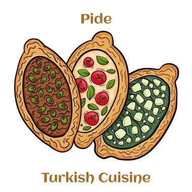 Geleneksel Türk pide tabağı. Orta Doğu atıştırmalıkları. Türk pizzası. Turtaları farklı ana oyun ile aç.