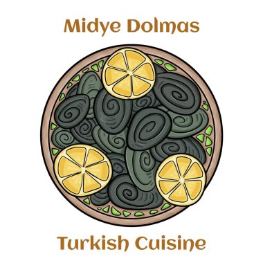 Midye Dolmas. Limonla doldurulmuş Türk sokak yemekleri. Türk geleneksel mutfağı. 