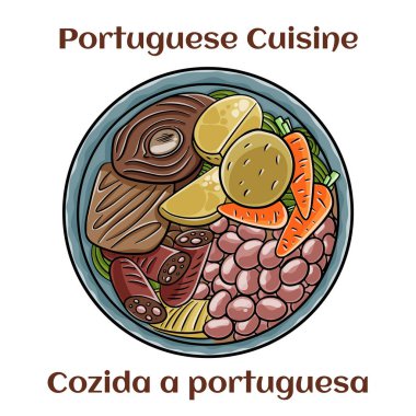 Cozido a portuguesa - geleneksel Portekiz yemeği domuz eti, sığır eti, tavuk, patates, fasulye, havuç ve lahana